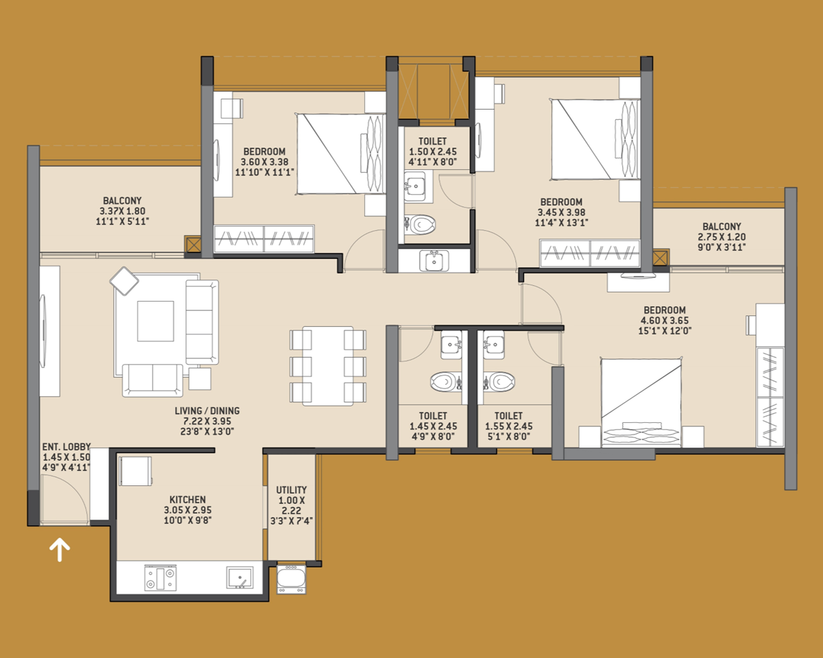 floor plan for 3 bhk in kharadi